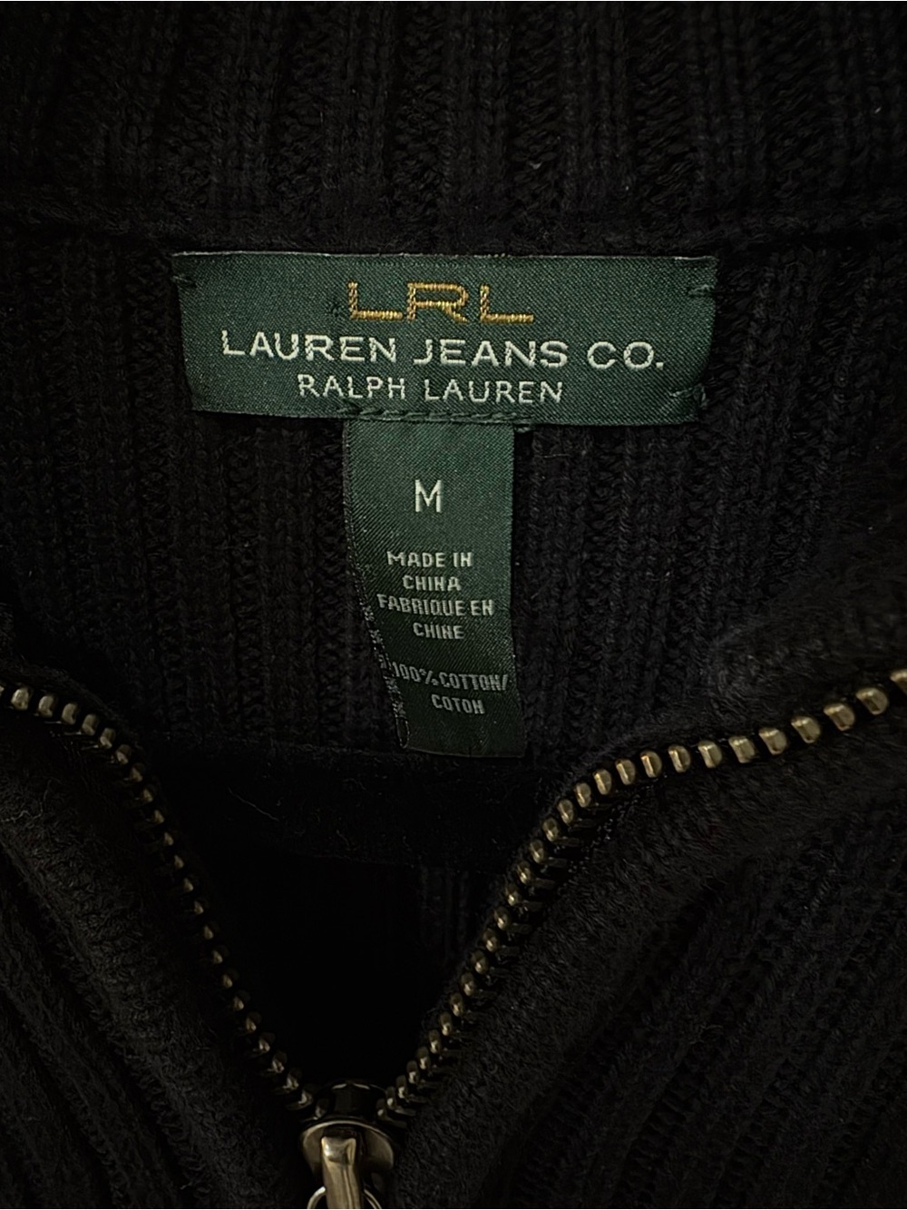 Lauren Ralph Lauren Ribbed Zip-Up Sweater Jacket Women’s Size M Black Classic - Picture 4 of 9